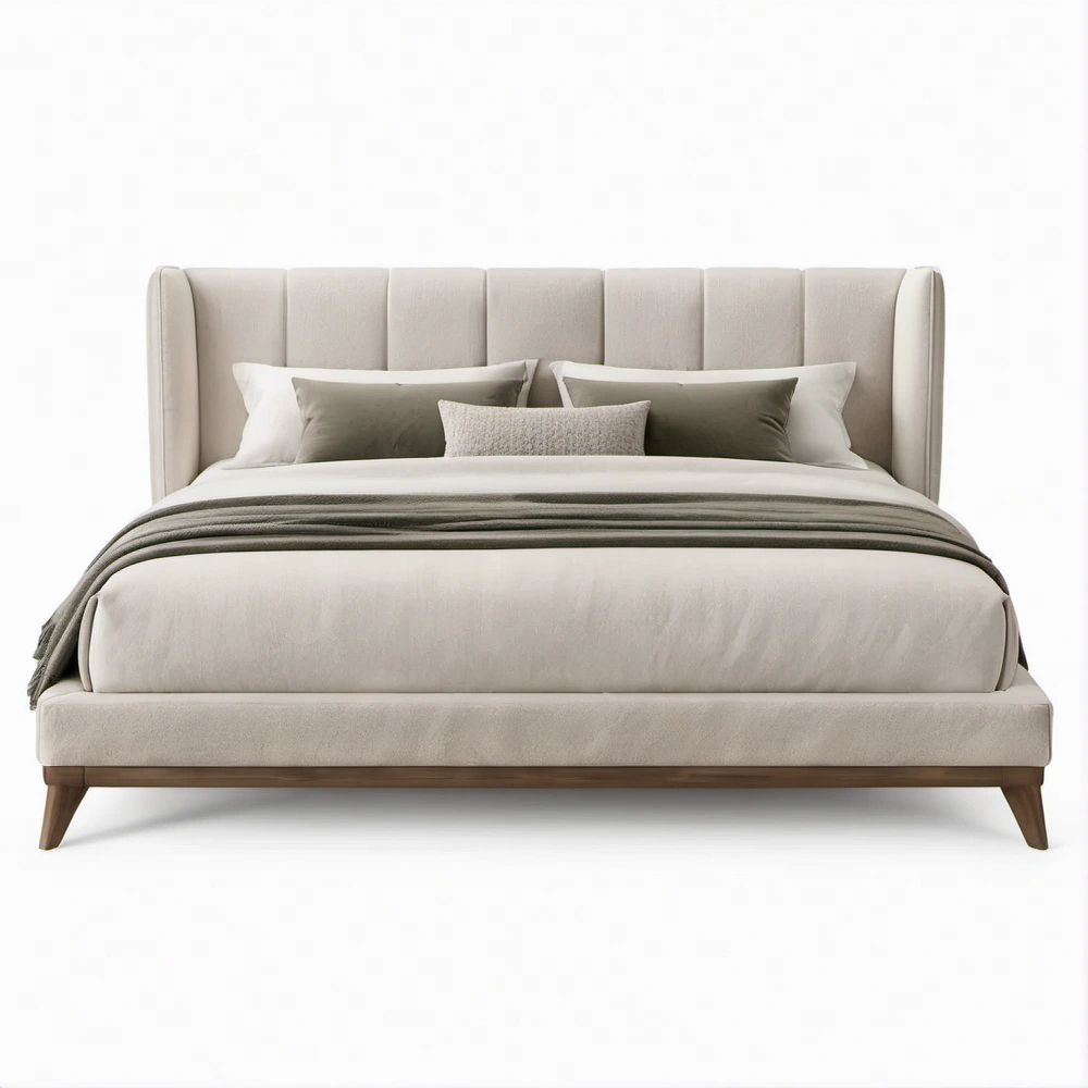 Gepolstertes Doppelbett Beige/Braun, Liegefläche 180 x 200 cm, Außenmaße 196 x 218 x 128 cm