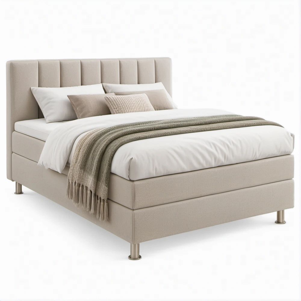 Gepolstertes Boxspringbettgestell Beige/Silber, Liegefläche 180 x 200 cm