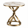 Runder Beistelltisch 60 x 60 cm in Weiß, Grau-Beige und Gold mit Marmoroptik