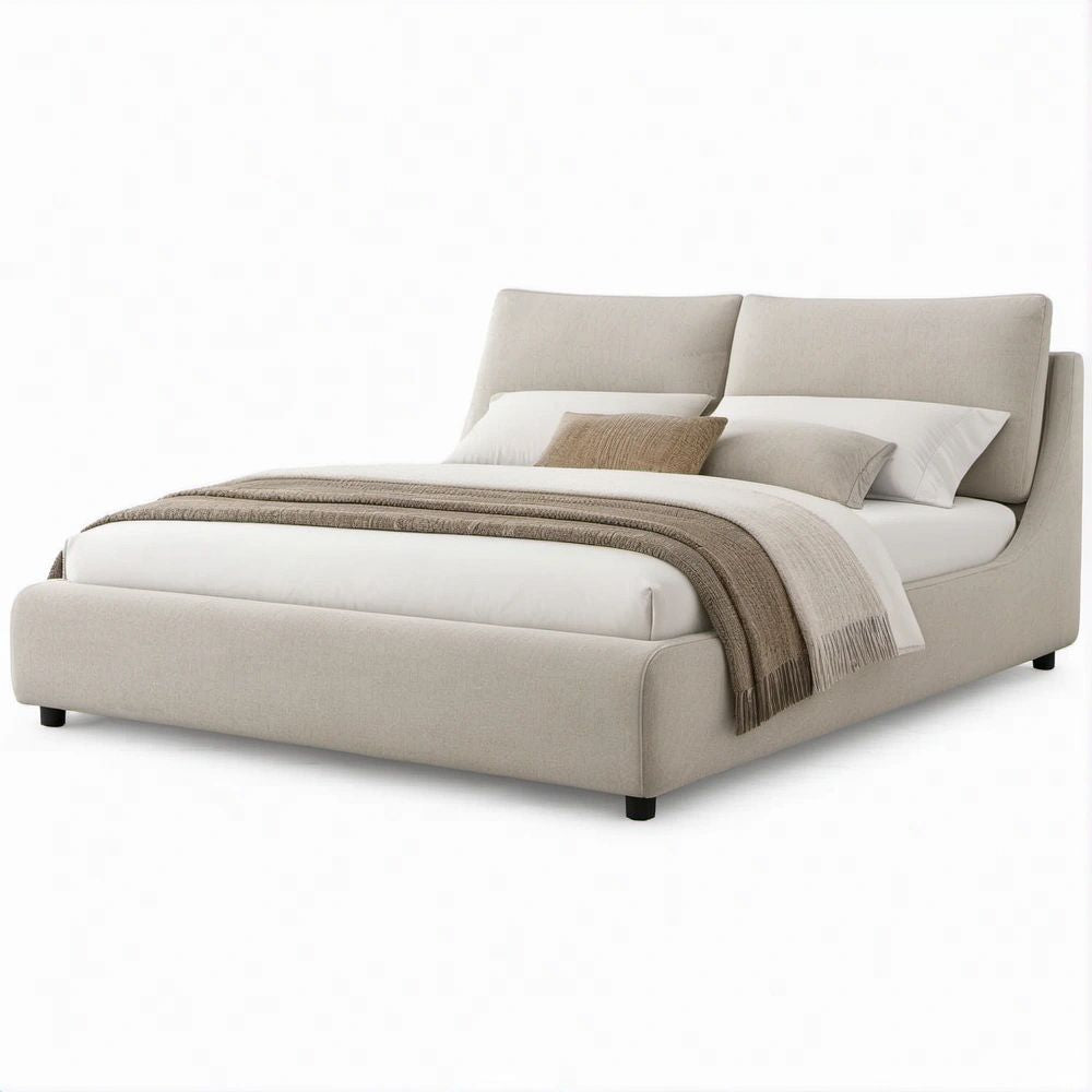 Gepolstertes Doppelbett in Beige/Schwarz, Liegefläche 180 x 200 cm