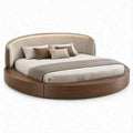 Rundes Doppelbett 240 x 230 x 105 cm mit gepolstertem Kopfteil, Beige/Walnussbraun, Liegefläche 200 x 200 cm