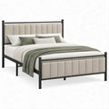 Metallbett 160 x 200 cm mit gepolstertem Kopf- und Fußteil, Beige/Schwarz