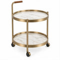 Runder Servierwagen in Goldfarben mit Marmoroptik, 50 x 50 x 78 cm