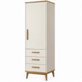 Hochschrank Weiß/Eiche, 50 x 40 x 180 cm, mit 1 Tür und 3 Schubladen