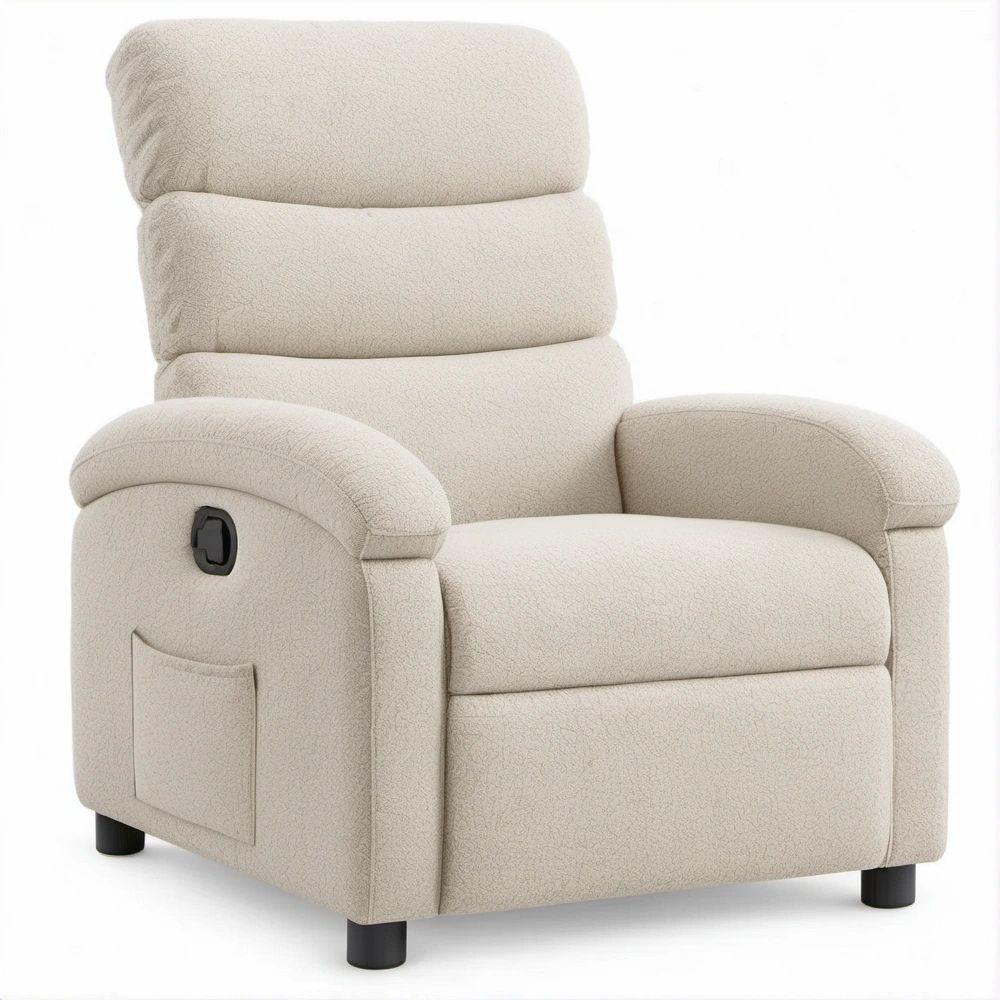 Manueller Relaxsessel mit Liegefunktion in Teddy-Optik, Beige, 90 x 95 x 105 cm