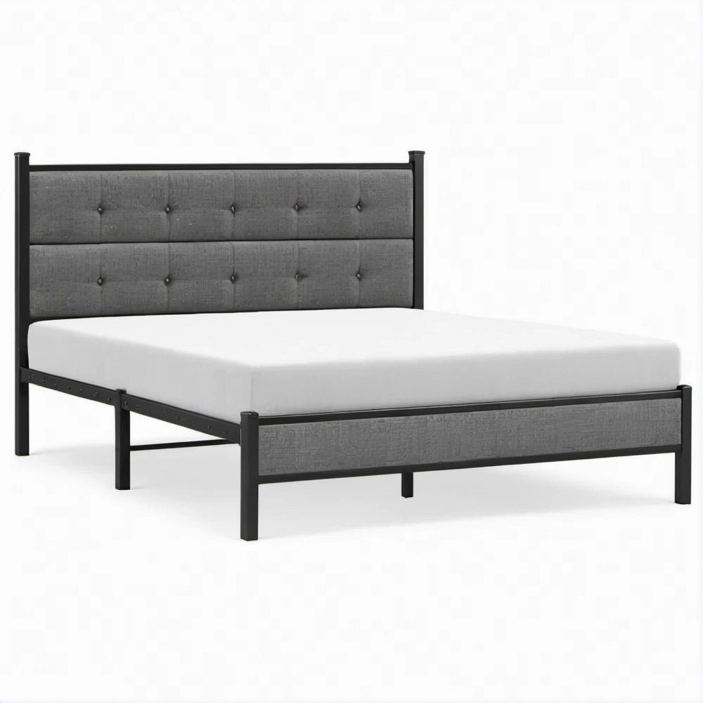 Doppelbett 160 x 200 cm mit gepolstertem Kopf- und Fußteil, Dunkelgrau/Schwarz