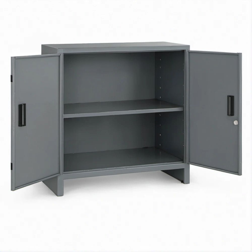 Stahlschrank mit 2 Flügeltüren und verstellbarem Einlegeboden, Grau, 90 x 40 x 90 cm