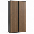 Kleiderschrank mit 2 grifflosen Türen, Nussbaum/Schwarz, 100 x 50 x 180 cm