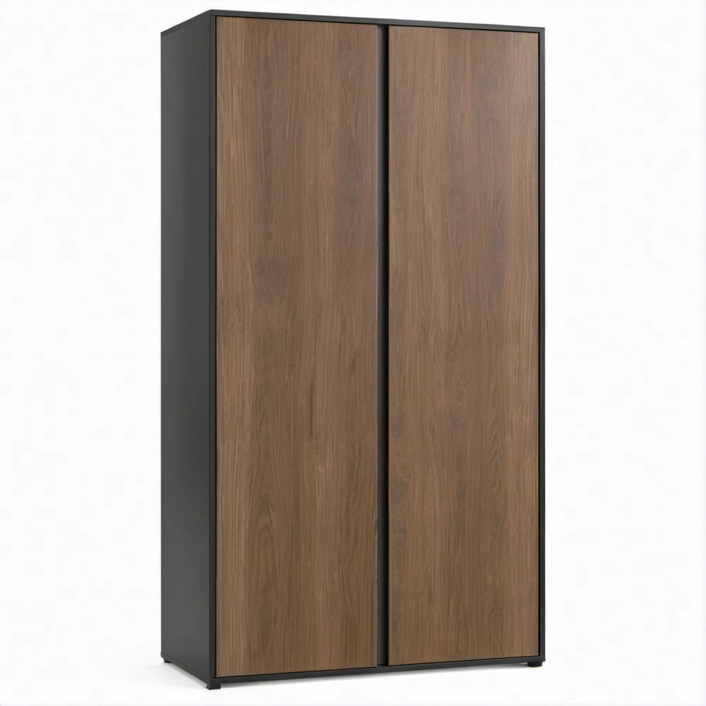 Kleiderschrank mit 2 grifflosen Türen, Nussbaum/Schwarz, 100 x 50 x 180 cm