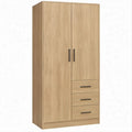 Kleiderschrank in Eichefarben mit schwarzen Griffen, 80 x 52 x 190 cm, 2 Türen und 3 Schubladen