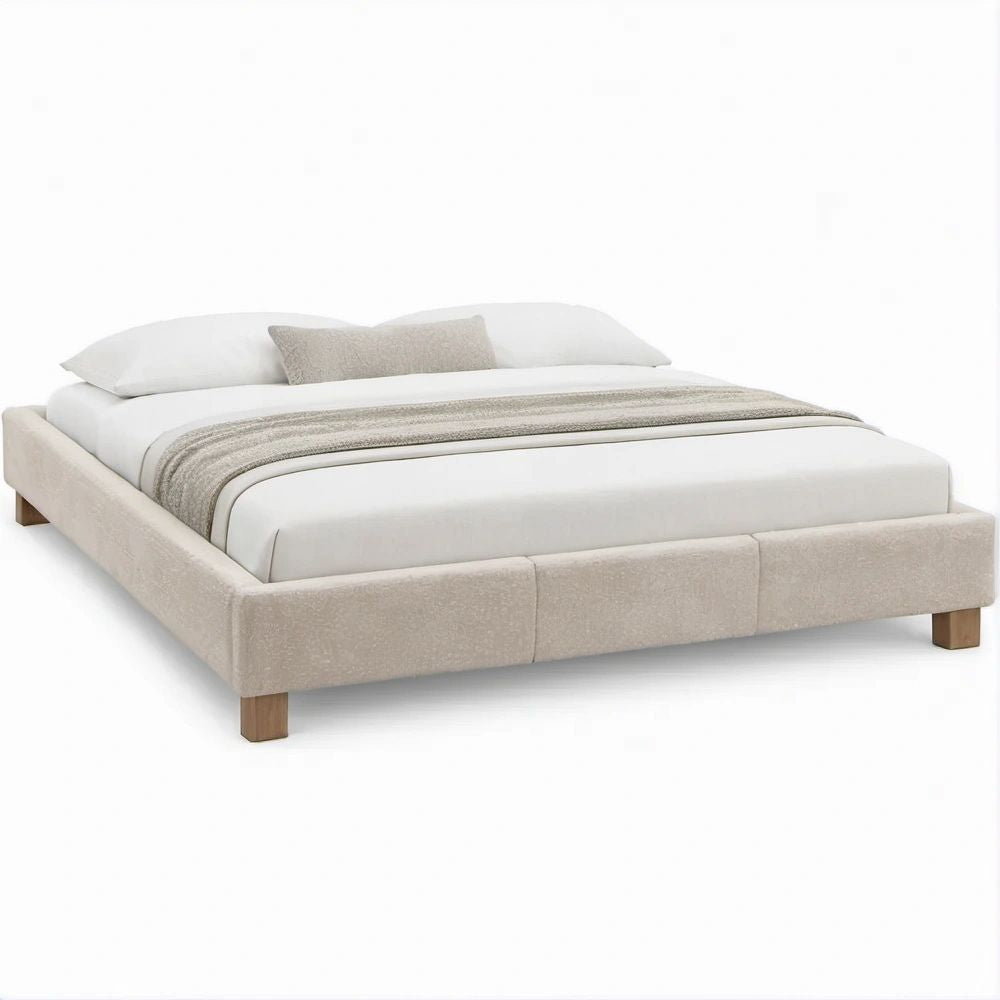 Rechteckiges Polsterbett aus Polyester-Bouclé, Beige/Naturbraun, 180 x 200 cm